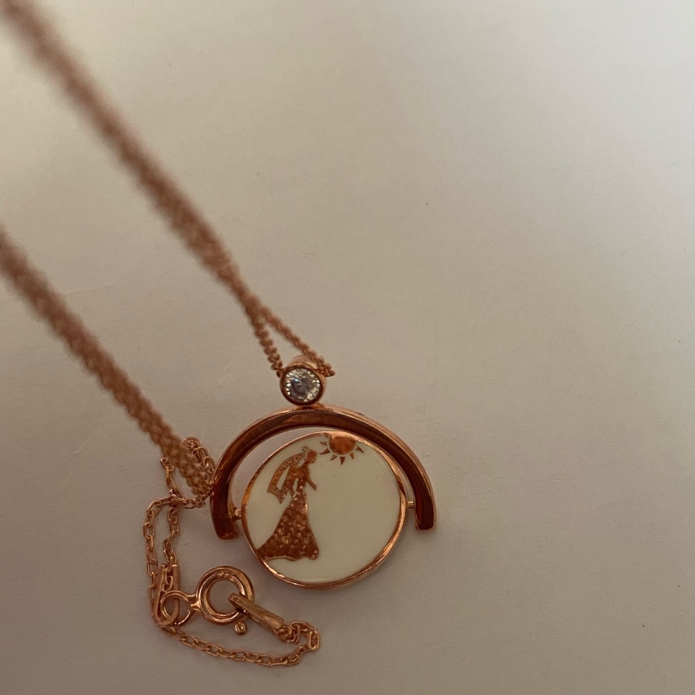 Bride groom reversible spinning 925 silver necklace enamel 14k rose gold plated - Picture 7 of 7